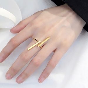 🍒Double Gold Bar Geometric Trendy Boho Ring